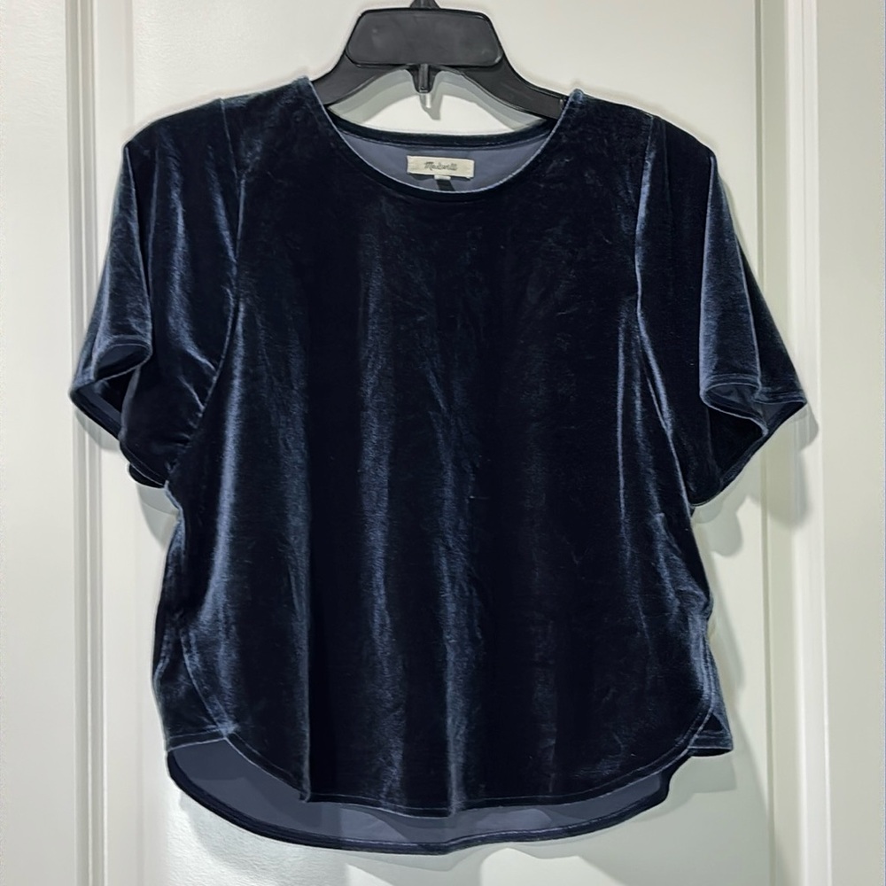 Madewell Navy Velour Flutter Sleeve Top Size Extra Small